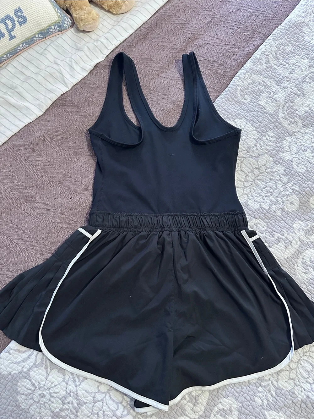 Free People Black Tank Romper with White Trim